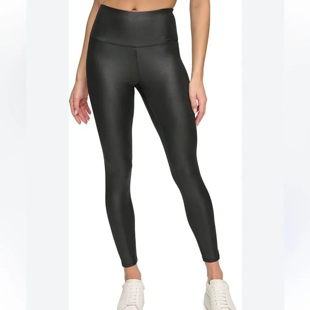 Andrew Marc Sport Black Faux Leather Athletic Leggings Women’s Large